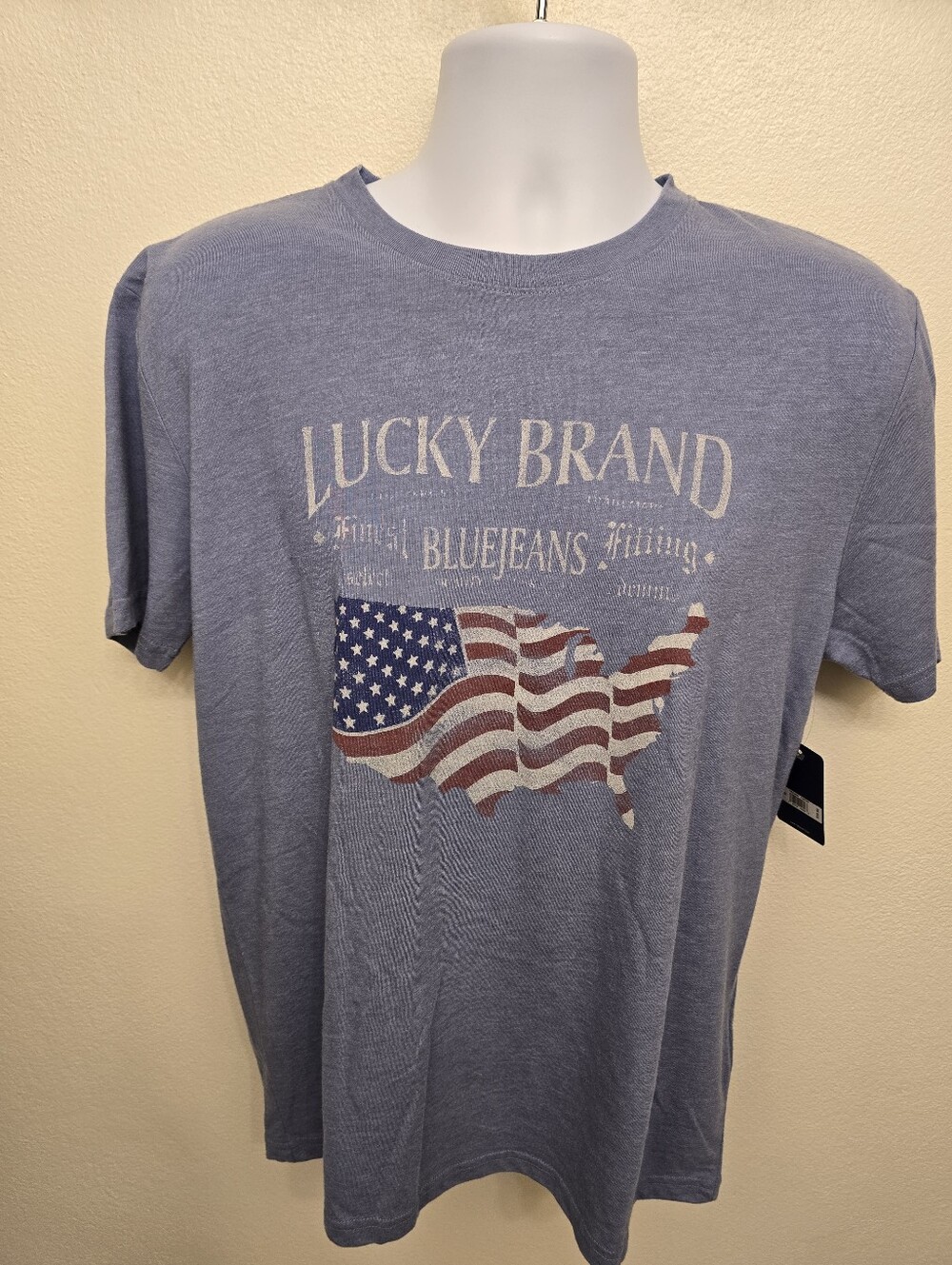 NWT Lucky Brand Blue Short-Sleeve Tee with Flag Map Graphic